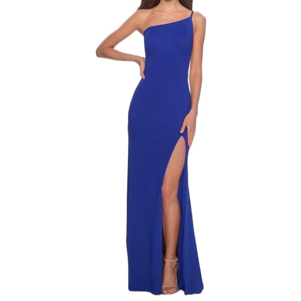 La Femme Women’s One-Shoulder Jersey Gown Royal Blue Sz 2